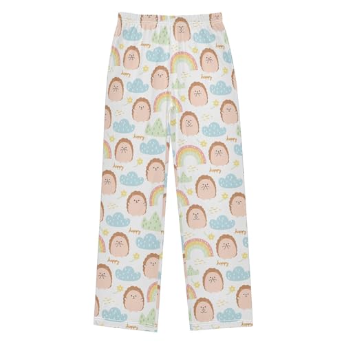 Lovely Hedgehog Rainbow Boys Long Pants Soft Trousers Elastic Waist Kids Lounge Bottoms with Pockets S-XL