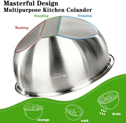Rice Washer Strainer Bowl, 4 QT Stainless Steel Colander with Side Drainer - 2