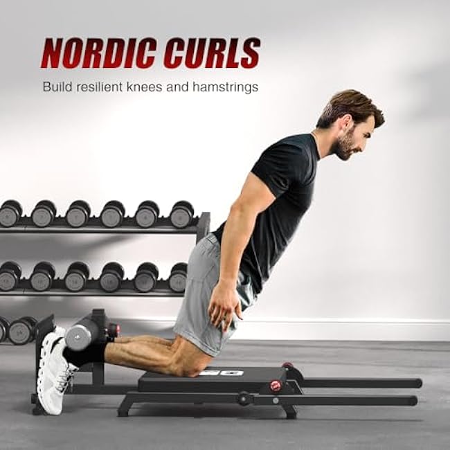 Pro Adjustable Nordic Bench - 8-Level Hamstring Curl & Glute Machine with Wheels, Vertical Storage Home Gym Equipment