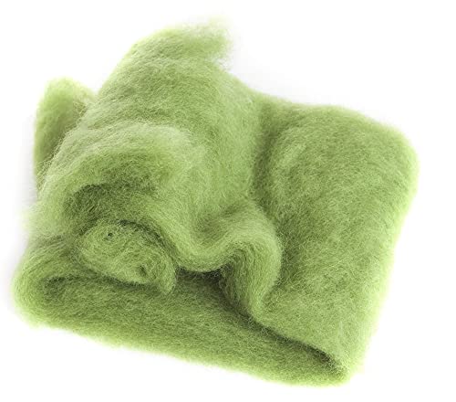 Image of Desert Breeze Distributing Maori Wool Carded Batting, 100% Natural New Zealand Wool Made by DHG in Italy for Needle Felting, 3.5 OZ, 27 Micron, Color Leaf Green