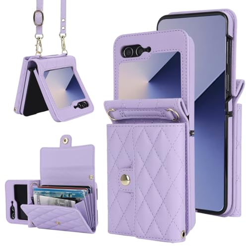 Étui portefeuille Z Flip 6 anti-piratage RFID avec bandoulière confort