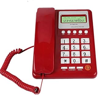 Diyeeni Retro Red Corded Telephone with Caller ID Display, Wired Telephone with DTMF/FSK Dual Mode Flash and Redial Function, Fixed Telephone for Hotel Family School Office