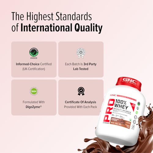Image of GNC Pro Performance 100% Whey Protein | New Formula with No Maltodextrin | 24g Protein |DigeZyme For Faster Absorption | Isolate & Concentrate Blend & Low Carb | Chocolate Supreme (1.81Kg)