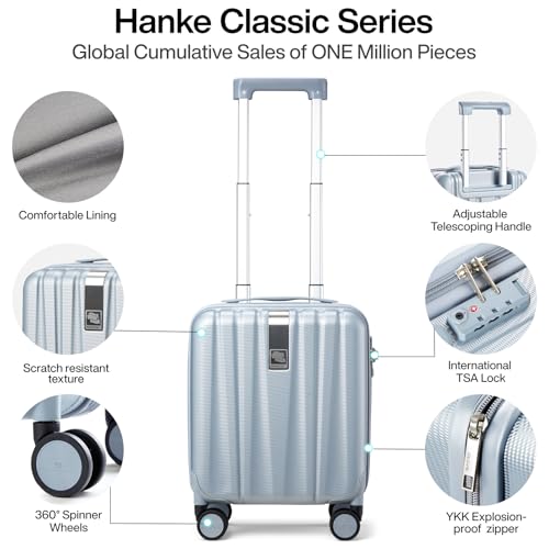 Image of Hanke 14 Inch Underseat Carry On Luggage with Wheels Hard Shell Suitcases Carry On Bag Lightweight Small Mini Suitcase Travel Luggage for Travel（Gray）