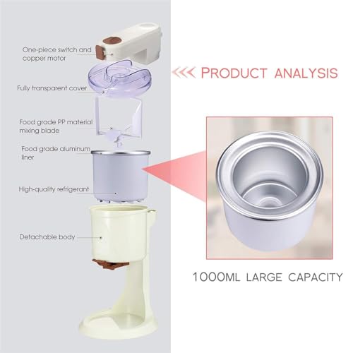 Softeismaschine, Heim-Eismaschine, Joghurt-Eismaschine, Kegel-Eismaschine, 1000 ml, einfache One-Push-Bedienung, für die Heimwerkerküche – Bild 7