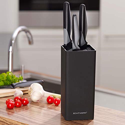 ECHTWERK Ceppo di coltelli Universale Quadrato, portacoltelli, organizzatore per coltelli da Cucina, Pratico Supporto, Contenitore salvaspazio per coltelli con Inserto in setola, Nero, 30 cm - immagine 3