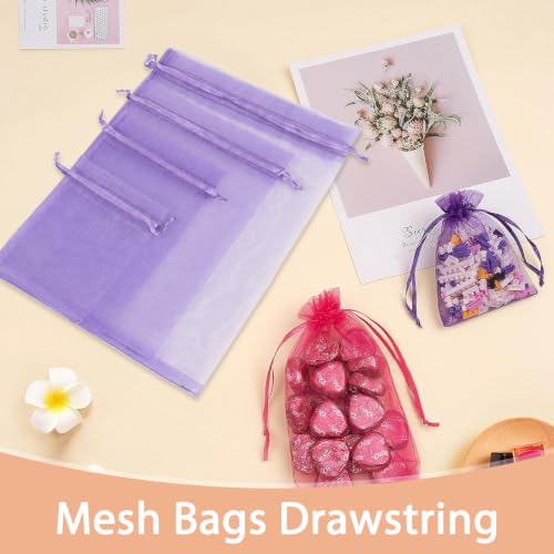 Image of Crweety 50PCS Organza Bags 6x9 Light Purple Small Gift Bags Mesh Drawstring | Party Favor Goodie Bag Bulk, Jewelry Sachet Candy Treat Soap Makeup Pouches, Wrap for Wedding Baby Shower Birthday Halloween