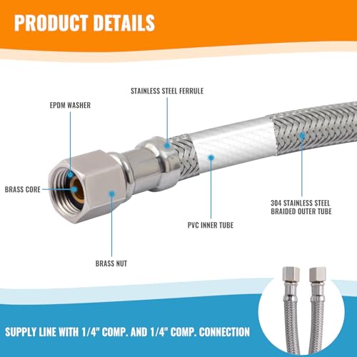 Image of SUNGATOR 5 FT Refrigerator Water Line, 1 /4 inch Comp x 1 /4 inch Comp Ice Maker Hose (Pack of 2)