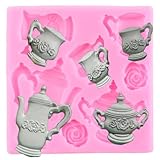 XMOLDNMS Tea Party Cake Mold Tea Party Teapot Silicone Fondant Mold For Cake Decorating Cupcake Topper Candy Chocolate Gum Paste Polymer Clay
