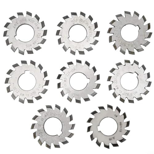 Noteflora HSS Involute Gear Milling Cutter Set 8Pcs Module 1.5 20° Bore 22Mm For Bevel Gear Cutting #1-8 Industrial Metalworking Tools