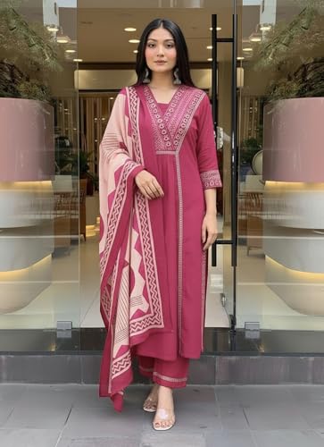 Image of ANNI Designer Women's Rayon Viscose Straight Printed Kurta with Pant & Dupatta Set | Ethnic 3-Piece Readymade Suit for Women | Elegant Festive & Office Wear Traditional Outfit