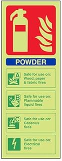 VSafety Glow In The Dark Powder Id Fire Extinguisher Sign - 75mm x 200mm - Rigid Plastic