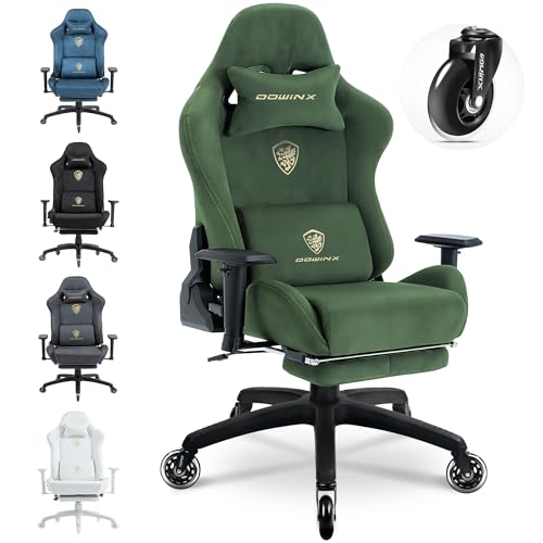 Dowinx Chaise Gaming Ergonomique avec Coussin Lombaire Massant Réglable, Fauteuil Gamer en Velours, Assise Épaissie, Repose-Pieds Rétractable, Accoudoirs...