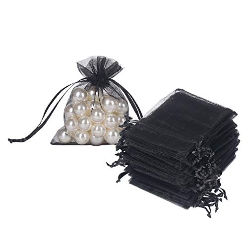 Image of HRX Package Black Organza Bags 3x4 inch 100pcs, Mesh Candy Bags Jewelry Gift Pouches Drawstring Empty Sachet for Halloween Present Giveaways