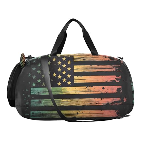 Duffle Bag for Boys or Girls with Shoes Compartment, American Flag Print Sports Travel Bag Overnight2
