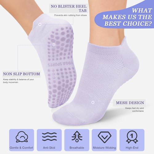 Image of yeuG Pilates Socks for Women Non Slip Grip Socks for Yoga, Barre, Hospital, Barefoot Grippy Yoga Sock Womens Gifts 4 Pairs