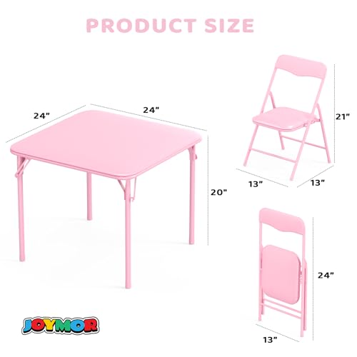 Image of JOYMOR Kids Folding Table and Chairs Set, 5-Piece Metal Frame Activity Set with Easy-Fold Design for Playroom & Classroom (Pink)