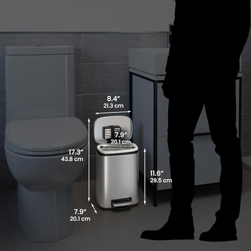 Image of 1.3 Gallon / 4.9 Liter Fire Resistant Stainless Steel Step On Pedal Trash Can with Odor Filter and Removable Inner Bucket, FM Approvals Class 6921