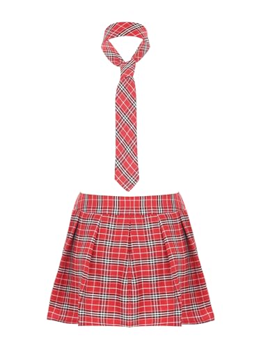 Jugaoge Women Japanese Schoolgirls Role Play Uniforms Zipper Plaid Pleated Mini Skirt Necktie Set3