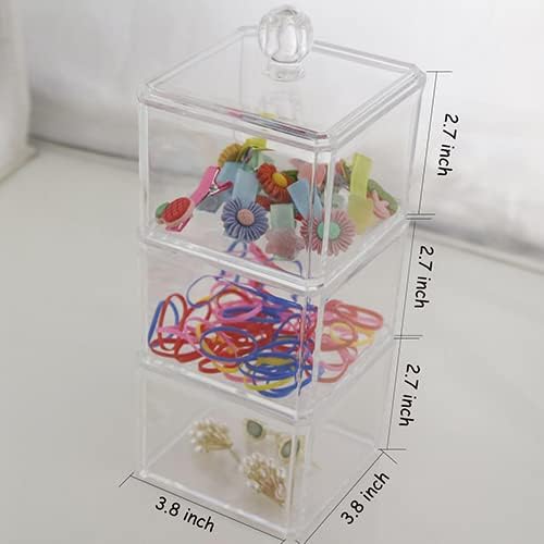 Miniatura 6 de Organizador de accesorios para el cabello para niñas, 3 recipientes de almacenamiento apilables con tapas, contenedores de baño de acrílico