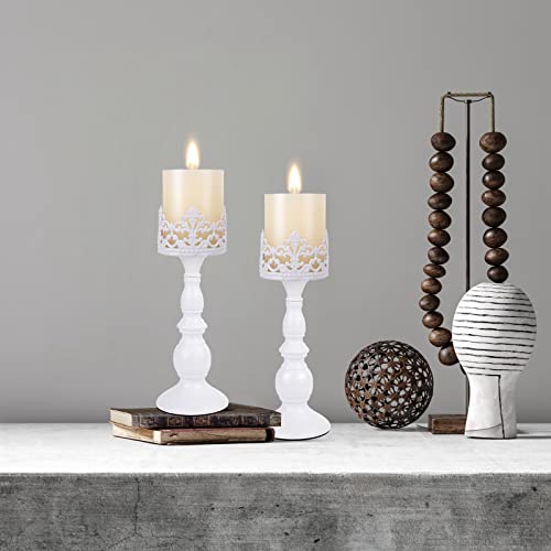 Candle Holders For Pillar Candles Gothic Matte Black Vintage Tall Candle Holders Set Of 2 Decorative Large Table Centerpieces Candle Stand Decor (White 2Pcs A) #TOP3