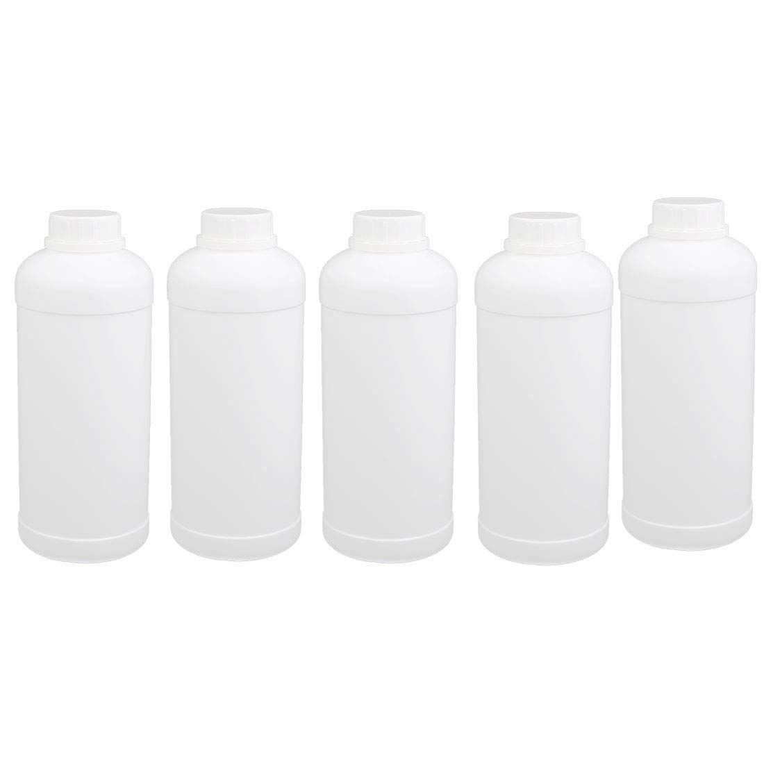 Aexit 5Pcs 1000ml gauge HDPE Plastic White Cylinder Refillable Narrow Mouth Liquid Storage Bottle Container