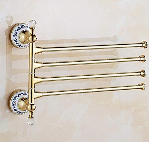 KYQXDB Badezimmer-Zubehör WC-Badezimmer Wand- Kristall-Haartrockner-Rack Gold-Coated Blau und Weiß Porzellan Bad Hardware-Set Antik Bad Anhänger