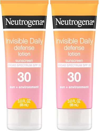 Image of Neutrogena Invisible Daily Defense Sunscreen Lotion, Broad Spectrum SPF 30, Oxybenzone-Free & Water-Resistant, Sun & Environmental Aggressor Protection, Antioxidant Complex, 3.0 fl. oz (Pack of 2)