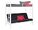 DHP Dusty Metal Bunk Bed Frame, Twin-Over-Futon for Kids, Teens, Adults, Angled Ladder, Guardrail, No Boxspring, Small Spaces, White