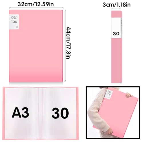 Image of SKRYUIE A3 Diamond Painting Storage Book - 60 Diamond Painting Capacity, 30 Page Protectors, 17.2x12.8 inches, Portfolio Folder for Presentation and Organization - Pink