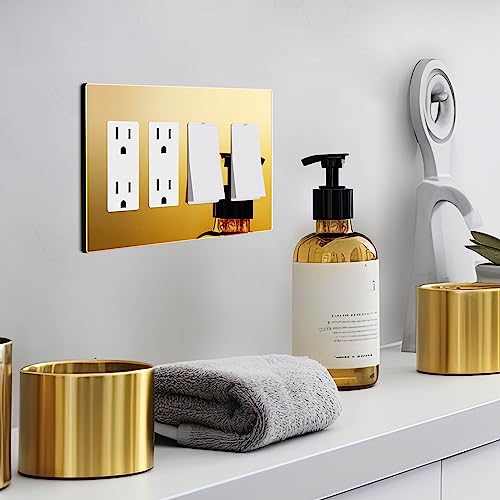 Image of LIDER Quadruple Decorator Wall Plate, Impact Resistant, Plexiglass, Acrylic, Mirror Glass Gold, 1-Pack