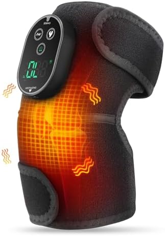 Cordless Heated Knee Massager with Vibration, FSA Eligible, Heated Knee Brace Wrap Heating Shoulder Brace Support Wrap for Knee Elbow, Heating Pad with 6 Heating Levels, 3 Massage Modes&Timer (Black)