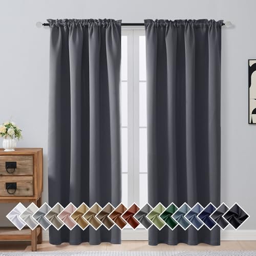 Image of Charcoal Grey Blackout Curtains for Bedroom 72 Inch Length 2 Panels Set, Solid Thermal Insulated Energy Saving Window Curtains for Living Room, Dual Rod Pocket Window Drapes, 2x40Wx72L Inches
