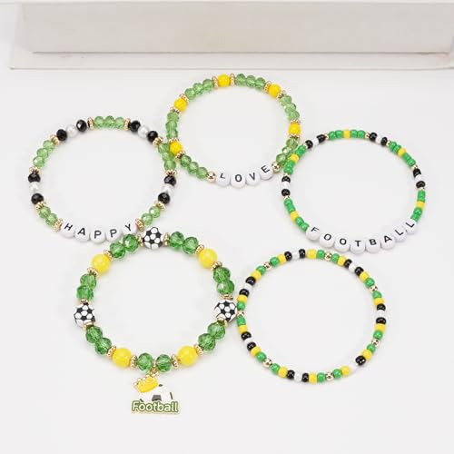 Image of Football Baseball Soccer Beaded Bracelets for Women Stackable Game Day Sports Theme Bracelet