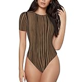 YANYU Wood Grain Print Adult Romper Womens Short Sleeve Onesie Bodysuit Casual Comfort Fashion Outfit