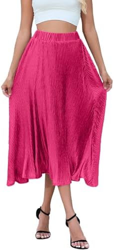 Pleated Skirt for Women Midi High Waisted A-Line Swing Skirt Wrinkle Resistant Lightweight for Casual Elegant Wear
