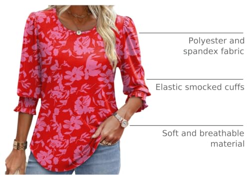 Image of XIEERDUO Blouses for Women Dressy Casual 3 /4 Length Sleeve Womens Tops with Smocked Cuffs