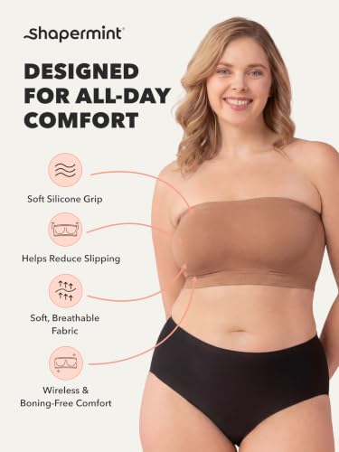 Image of SHAPERMINT Strapless Bra, No-Slip Wireless Bandeau with Sewn-in Cups