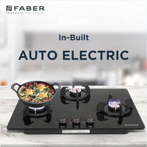 Image of Faber 3 Burner 70cm Hobtop|Auto-Ignition|Metal Knobs|Cast Iron Pan Support |Hob /Cooktop Hybrid| Black Glass Finish|5Yr Warranty on Glass,Valve & 2Yr on Burner by Faber|HOB PRIME HT703 CRS BR CI AI IN
