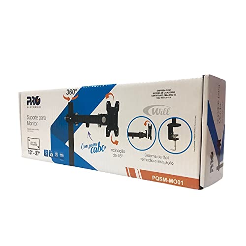 Suporte Articulado de Mesa para Monitor de 13 a 27 Polegadas Pro Eletronic PQSM-MO01 Com Passa Cabo