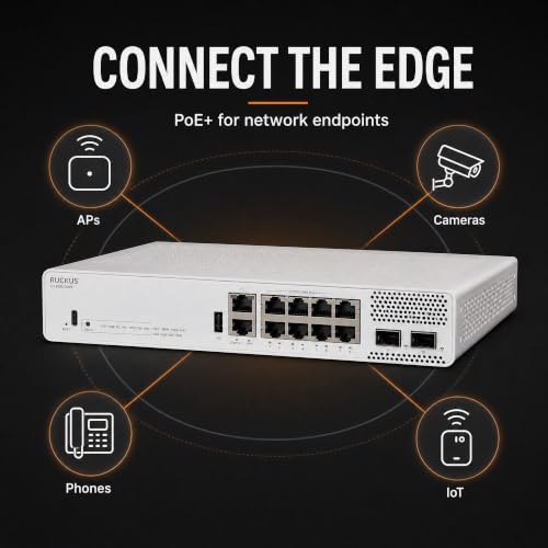 Image of Ruckus ICX8200-C08PF Managed Switch, 8x Gigabit PoE+, 2x 10GbE SFP+ Uplinks, 124W PoE Budget - Stackable Enterprise Switch, 3-Yr Remote TAC Included, TAA Compliant