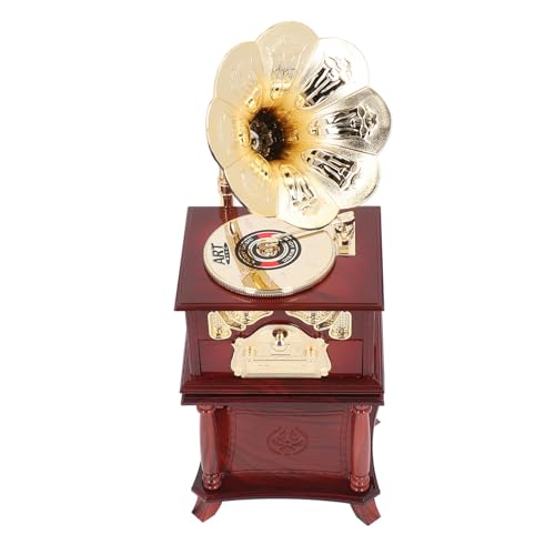 NOENNULL Gramophone Spieluhr Ornament Uhrwerk Spieluhr Exquisite Uhrwerk Mechanische Retro Spieluhr Figuren Zuhause Tisch Schreibtisch Dekorationen (Braunes Grammophon mit Sockel)