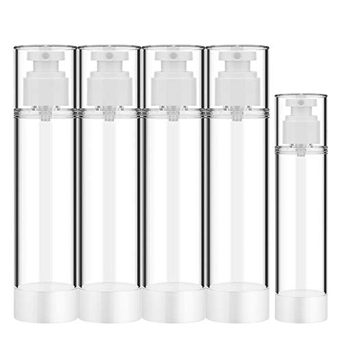 Spray Bottle, RUCKAE Airless Spray Bottle with Fine Mist Sprayer 4pcs 3.4oz/100ml + 1pc 1.7oz/50ml, Vacuum Travel Bottles Clear Refillable Container for Perfume, Toners, Soothing Water, Rose Water