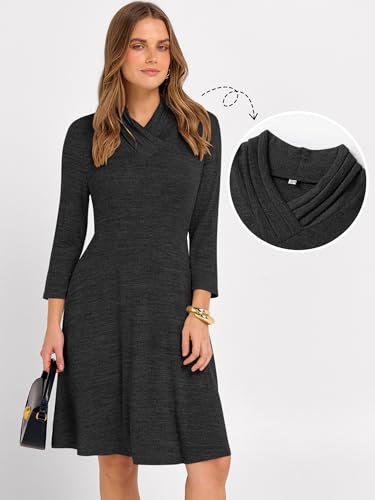 ANRABESS Women's 3/4 Long Sleeve V Neck Fall Short Dress 2025 A Line Flowy Casual Trendy Knee Length Dresses with Pockets3