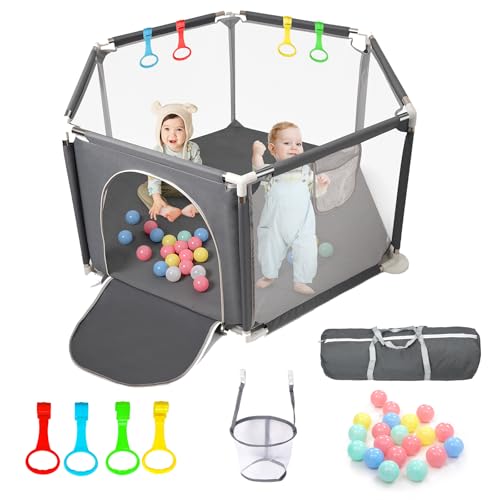 CHOLY Parc pour bébé et tout-petits, parc hexagonal stable avec filet respirant, clôture d'activités pour enfants pour l'intérieur et l'extérieur avec...