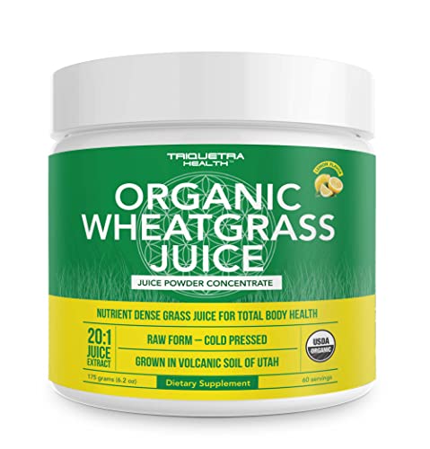 Organic Wheatgrass Juice Powder - Organically Grown in Volcanic Soil of Utah - Raw & BioActive Form, Cold-Pressed Then CO2 Dried, 20:1 Super Concentrate - Lemon (6.2 oz - 60 Servings)