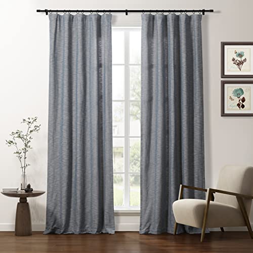 TWOPAGES Denim 4-in-1 Header Light Filtering Organic Cotton Curtain for