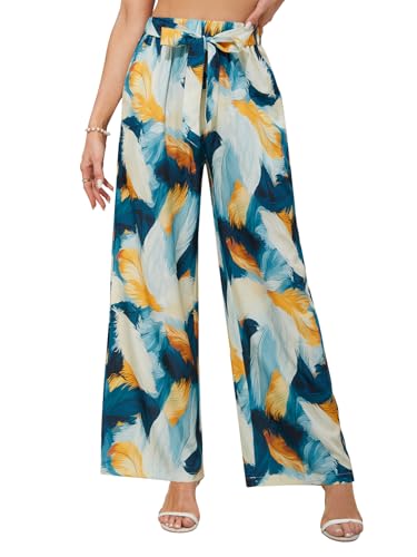 Patgoal Women Wide Leg Pants High Waisted Palazzo Pants Lounge Beach Work Casual Flowy Tie Knot Trousers with Pockets