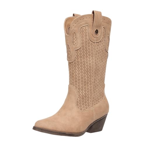 Mid Calf Cowboy Boots for Women Chunky Block Heel Women’s Pointed Toe Casual Comfortable Boot Low Heel Trendy Stylish Boot