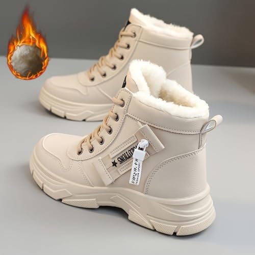 Women's Side Zipper Winter Thermal Snow Boots With Fleece Lining, Height Increased Thick-soled Platform Comfortable Lace-up Mid-tube Boots4